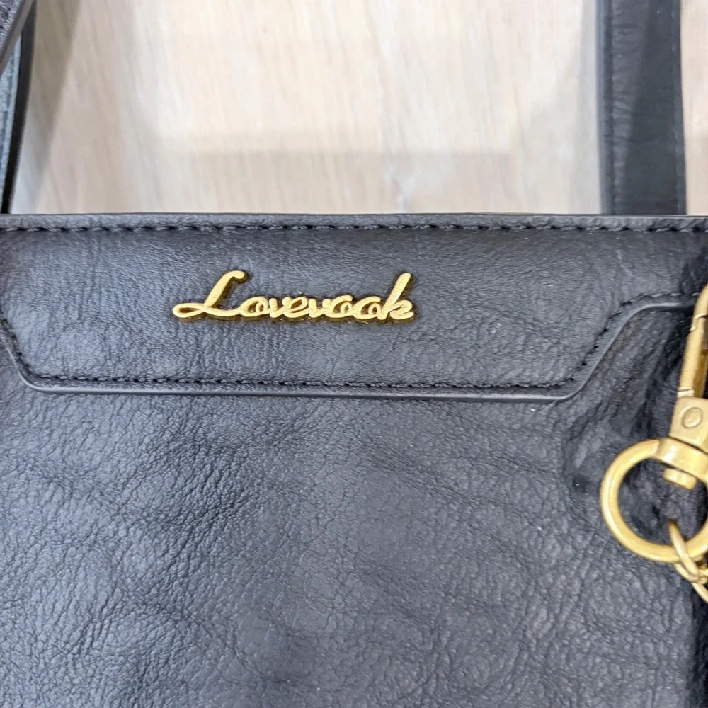 Lovevook‎ Black Laptop Tote Bag Vegan Leather Work Briefcase Crossbody Tassel